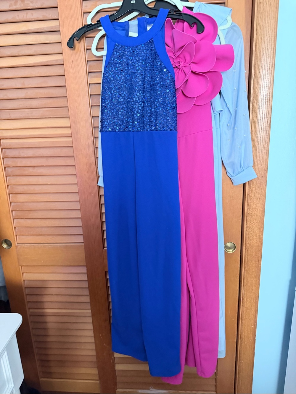 Blue Halter Sequin Bodice Jumpsuit